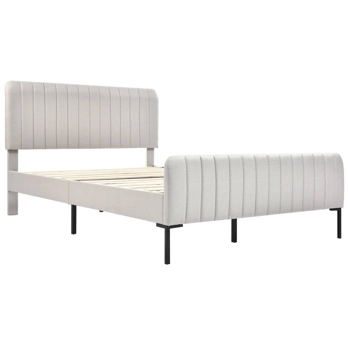 BETT mit verstellbarem Kopfteil 180x200 cm Leinen Gray+Beige - Grau, Metall (180/200cm) - Meubliv