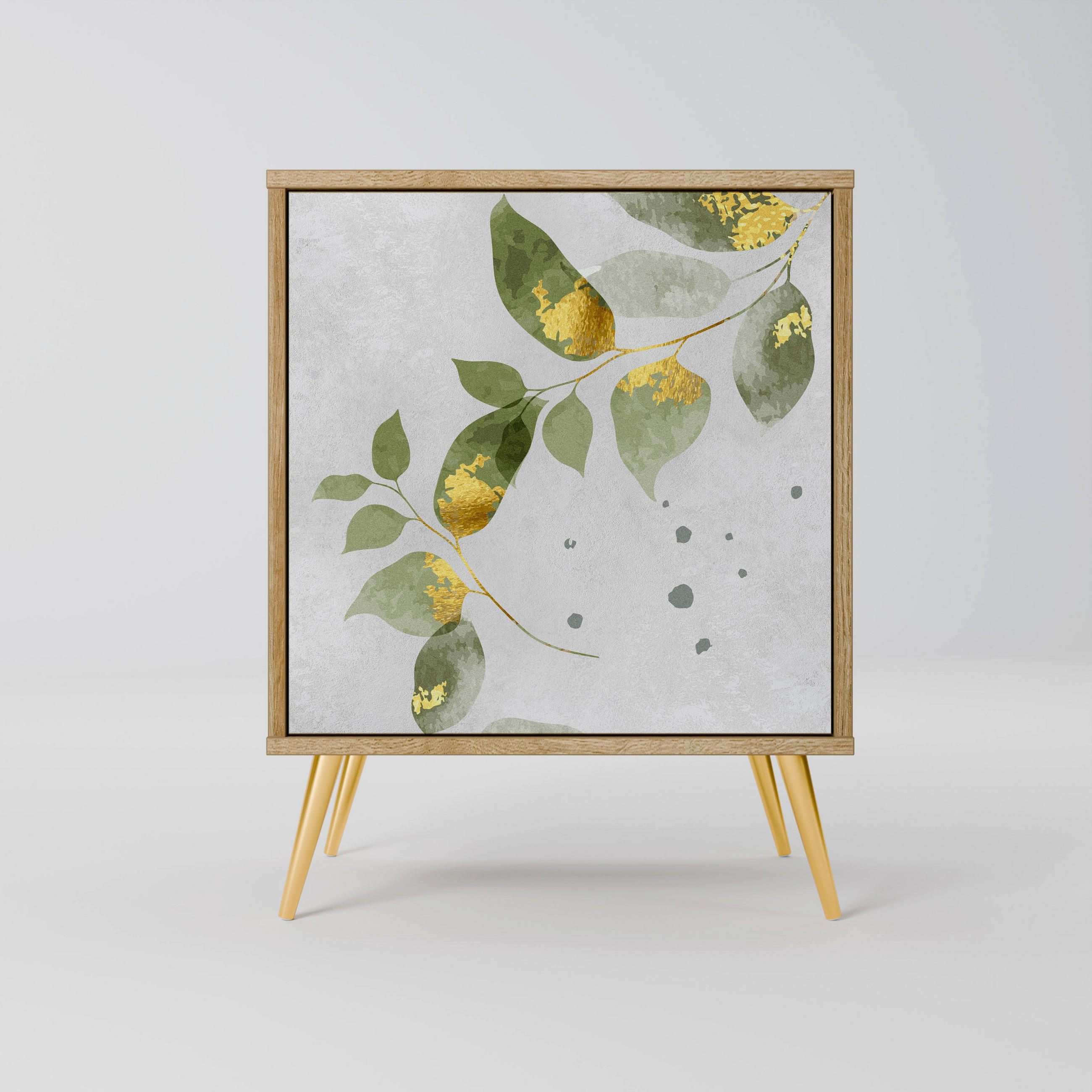 SIDEBOARD ELEGANT BOTANICS, Eichefarben, 57,5x42x75,5 cm, Goldfarbene Metallfüße - Eichefarben/Goldfarben, Holzwerkstoff/Metall (57.5/75.5/42cm) - SpaceRebels
