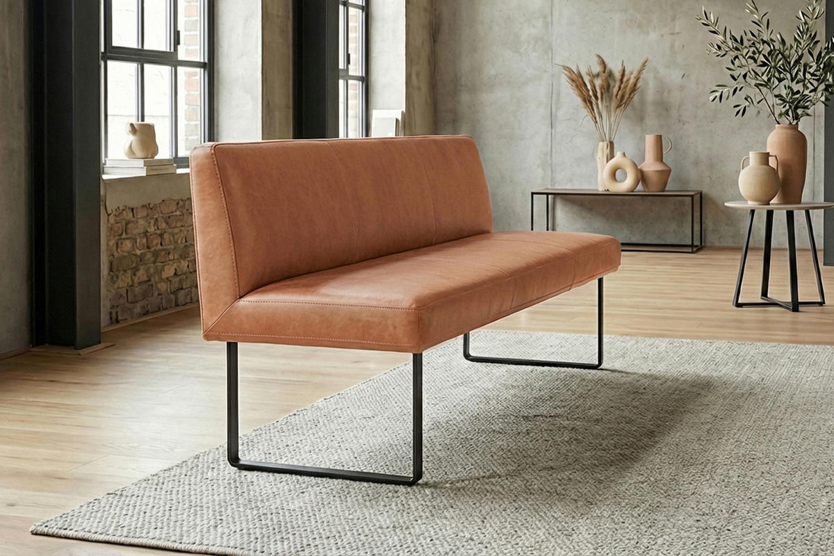 ESSZIMMERBANK ELEEN Braun Leder - Dunkelbraun/Braun, Leder (143/85/69cm) - KAWOLA