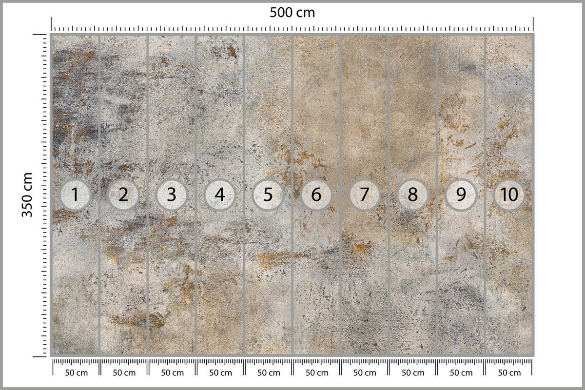 FOTOTAPETE für Wohnzimmer Grau Rost Beton Abstraktion 500x350 - Beige/Orange, Papier (500/350cm) - Muralo