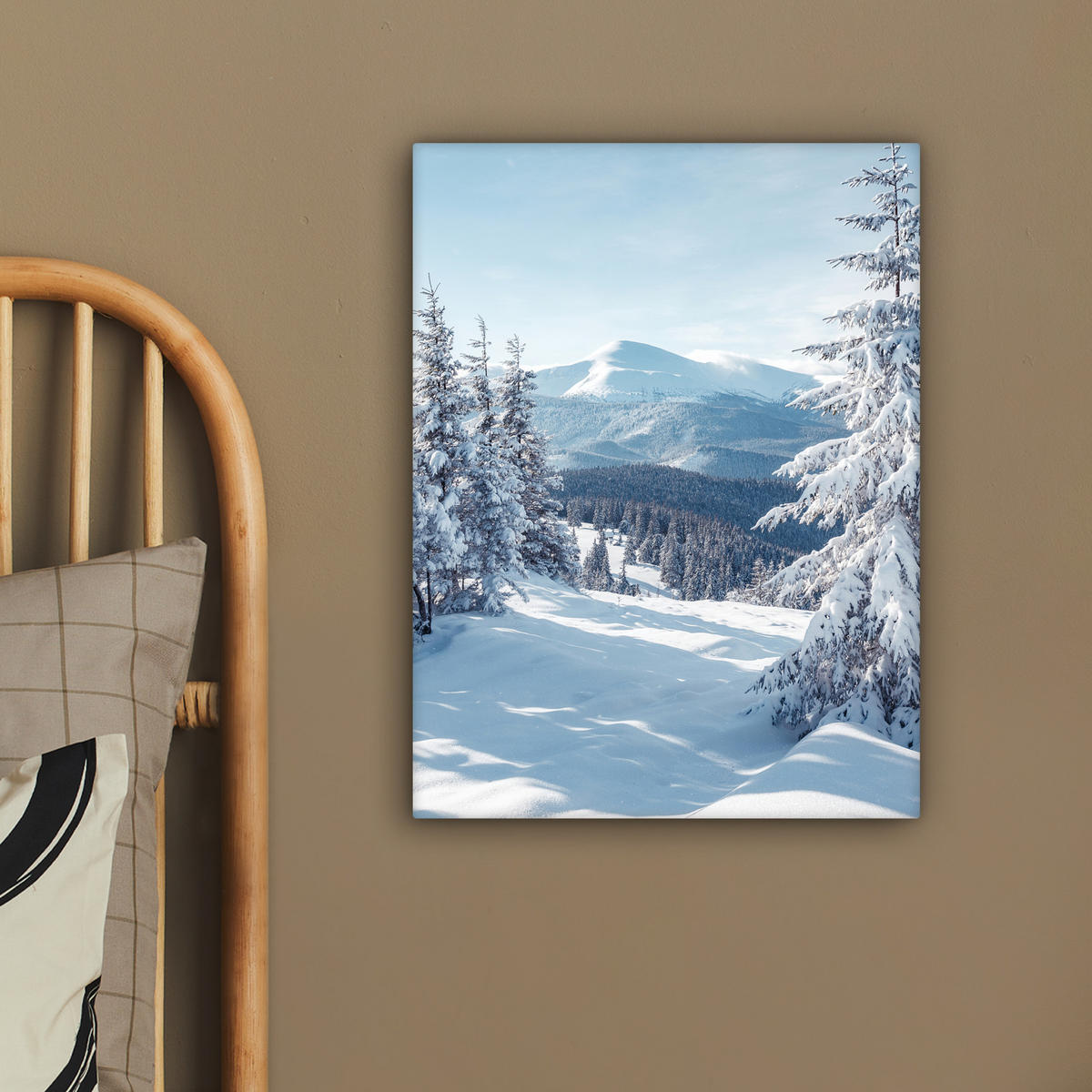 LEINWANDBILD Winterlandschaft - Natur - Berge - Bäume - Schnee 30x40 cm - Hellblau, Textil (30/40cm) - MuchoWow