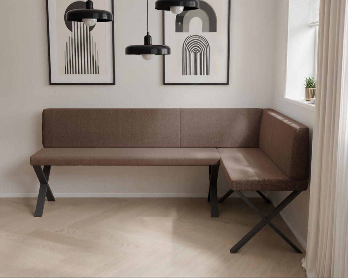 ECKBANK rechts VERO X Webstoff glatt, 196/142 cm Braun - Braun, Textil/Metall (142/196cm) - Idohome