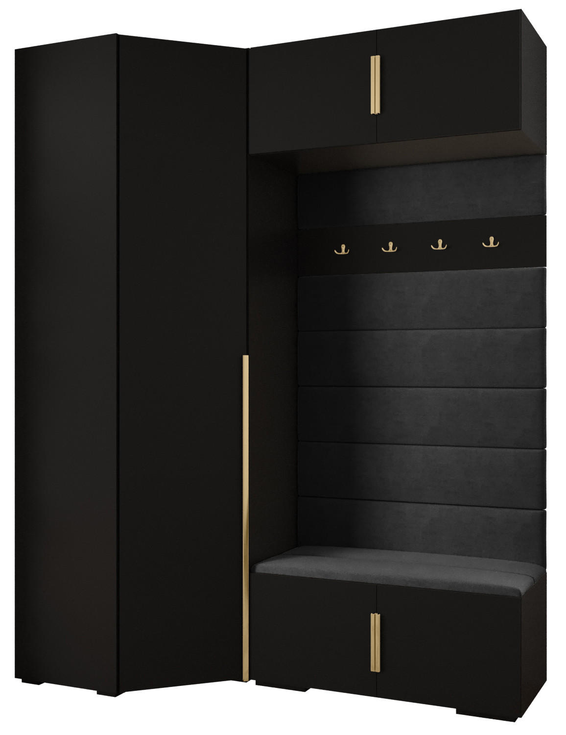 Abiks Möbel Garderoben-Set Schwarz, Schwarz, Gold 181.7x236.7x47 cm