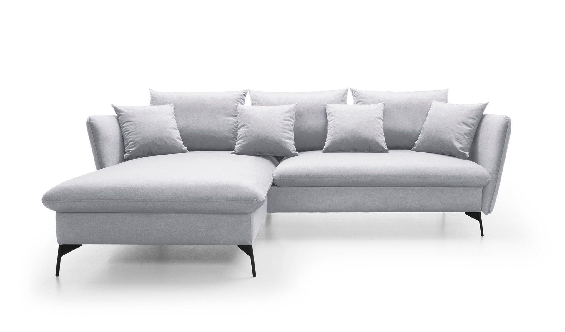 ECKSOFA FERRO Grau Velours-Stoff mit Schlaffunktion - Grau, Holz (258/167cm) - MASSENO