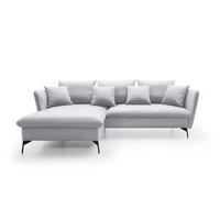 ECKSOFA FERRO Grau Velours-Stoff mit Schlaffunktion - Grau, Holz (258/167cm) - MASSENO