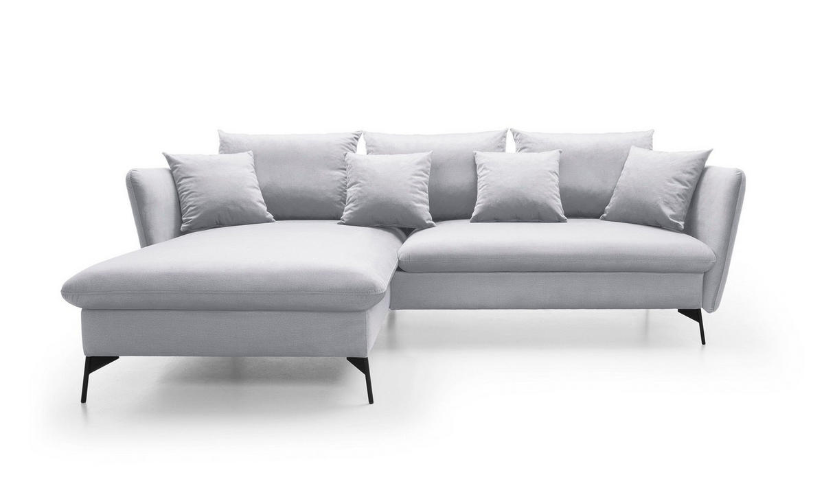 ECKSOFA FERRO Grau Velours-Stoff mit Schlaffunktion - Grau, Holz (258/167cm) - MASSENO