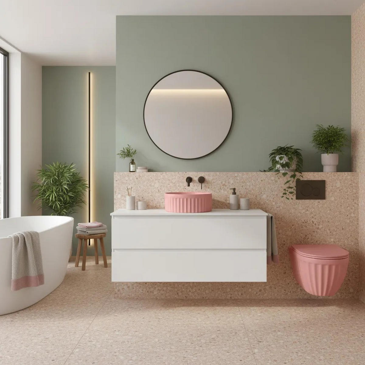 AUFSATZWASCHBECKEN Rea Duo Sweet Pink Matt - Pink, Keramik (38/15/38cm) - REA