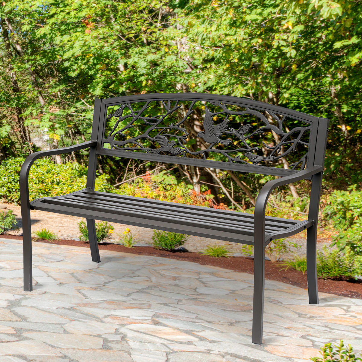 GARTENBANK,2-SITZER Vogelmotiv Armlehnen Rückenlehne,braun - Braun, Metall (127/85/60cm) - Vallsero