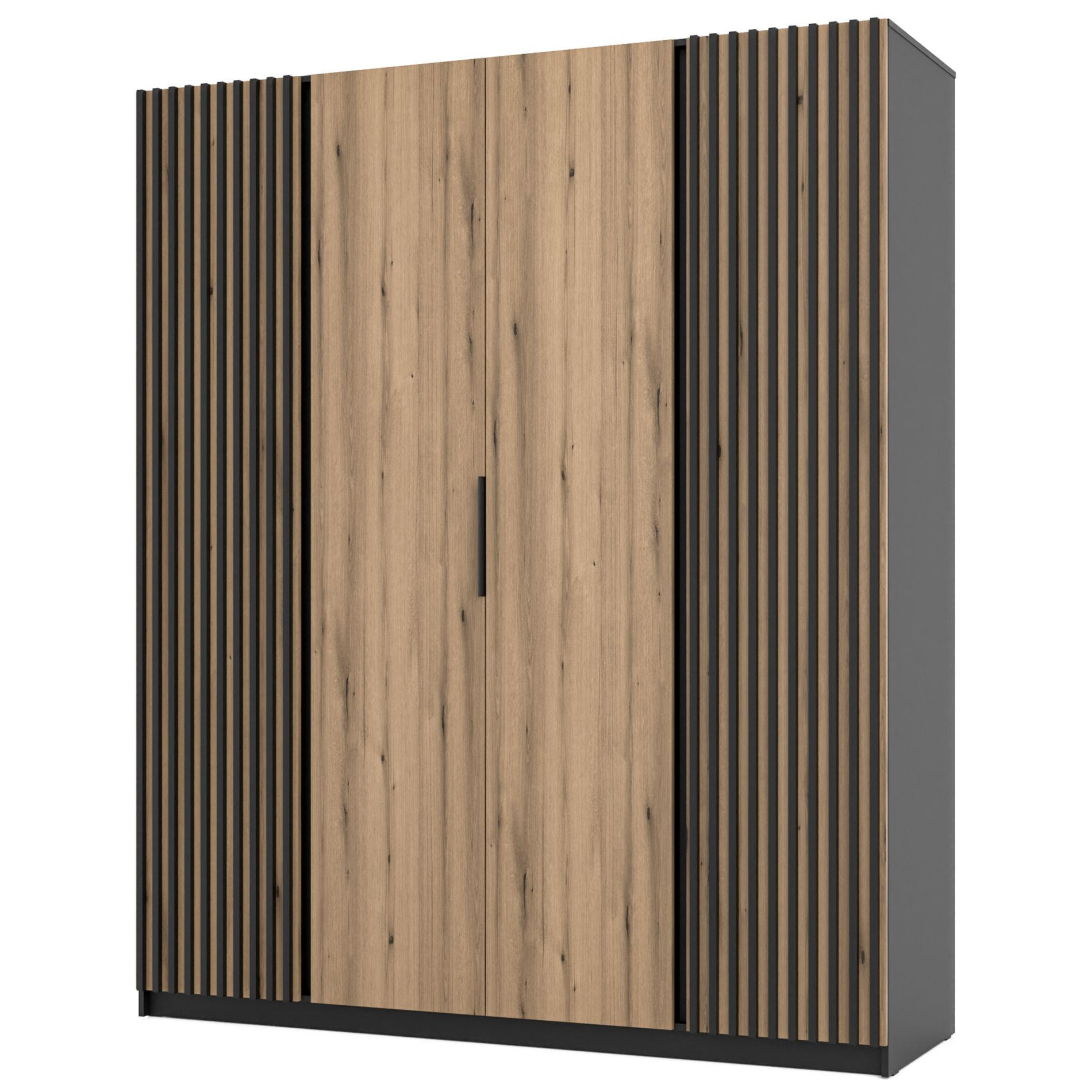 KLEIDERSCHRANK Kaja Eiche/ Schwarz 200 cm - Eichefarben/Schwarz, Holzwerkstoff/Metall (200/239/61.9cm) - Selsey