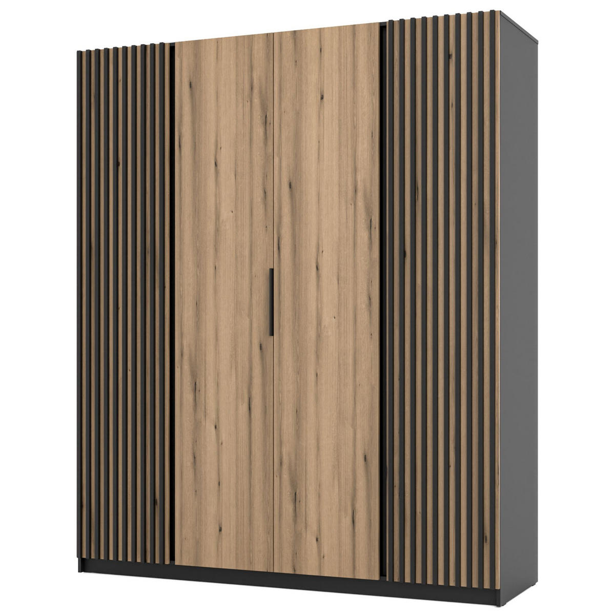 KLEIDERSCHRANK Kaja Eiche/ Schwarz 200 cm - Eichefarben/Schwarz, Holzwerkstoff/Metall (200/239/61.9cm) - Selsey