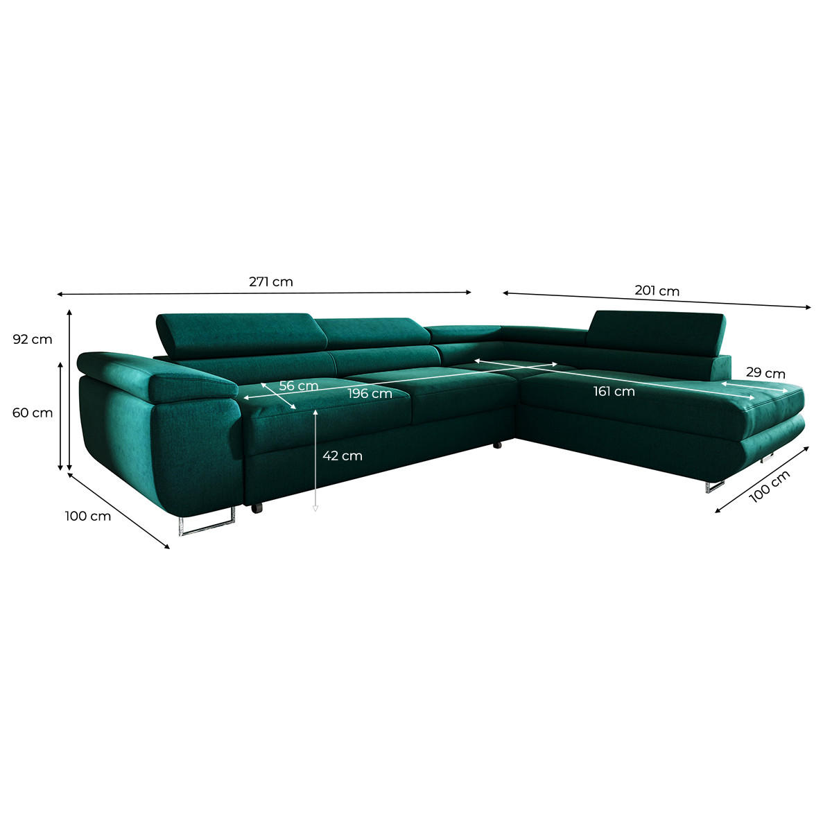 ECKSOFA Lyam 4 Sitzplätze Tannengrün - Grün, Holzwerkstoff (271/201cm) - Petits-meubles