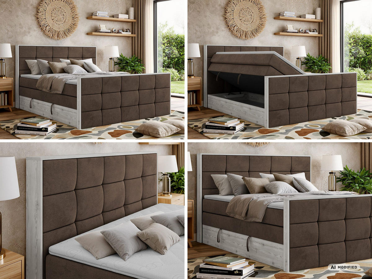 BOXSPRINGBETT ALNOR KING DUO 180/200 - Braun Velvet - Topper T25 - H4 - Schwarz/Braun, Kunststoff/Textil (180/200cm) - MKS