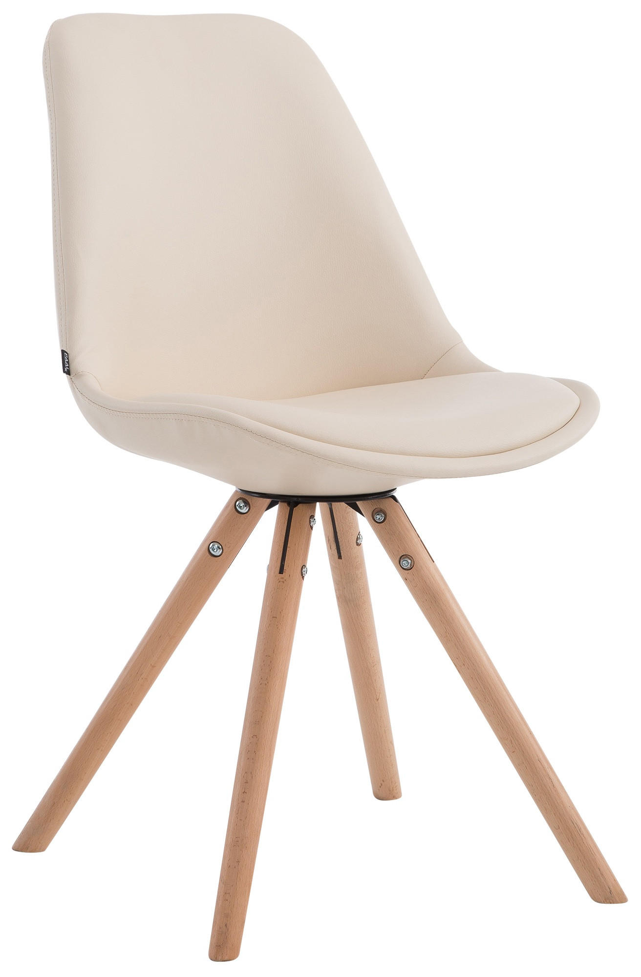 STUHL Lederlook creme - Eukalyptusholzfarben/Creme, Holz/Textil (48/84/56cm) - CLP