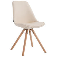 STUHL Lederlook creme - Eukalyptusholzfarben/Creme, Holz/Textil (48/84/56cm) - CLP