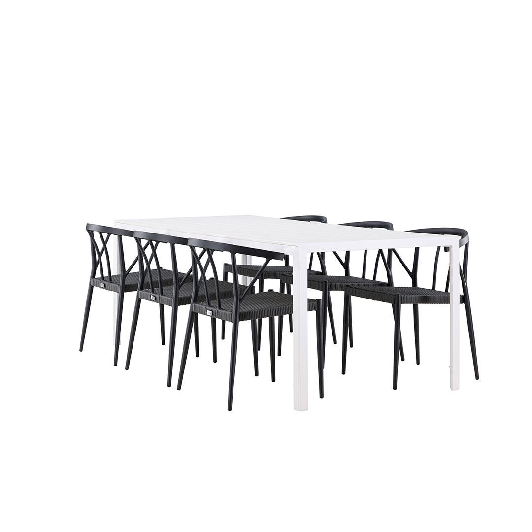 GARTENSET, Break, Tisch Weiß, Stühle Schwarz, Metall, 90 x 205 x 75 cm, 7-teilig - Weiß, Metall - ebuy24