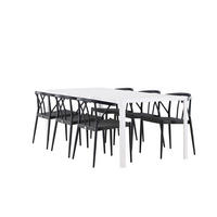 GARTENSET, Break, Tisch Weiß, Stühle Schwarz, Metall, 90 x 205 x 75 cm, 7-teilig - Weiß, Metall - ebuy24