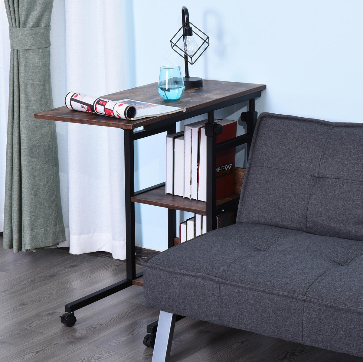 BEISTELLTISCH 80/72-82/40 cm Braun aus Metall und Holzwerkstoff mit Rollen - Braun, Metall (80/40/82cm) - OKMYHOME