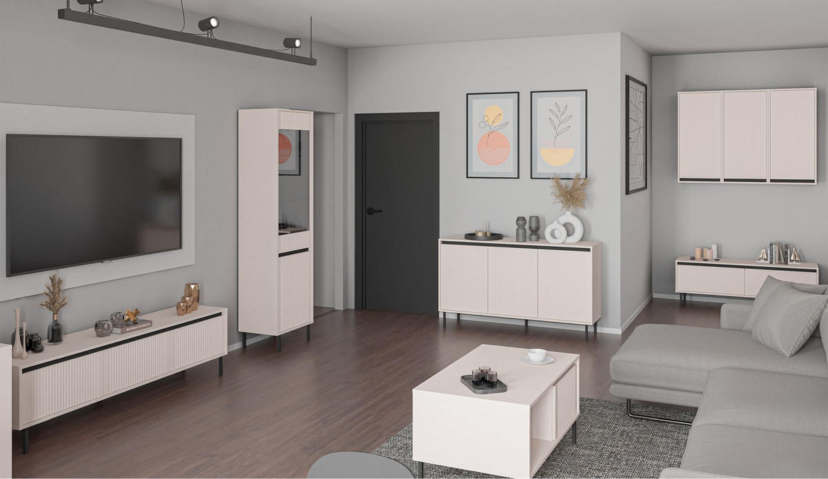 TV-MÖBEL Osaka Sandbeige 179 cm - Beige/Schwarz, Holzwerkstoff/Metall (178.6/50/40cm) - Selsey