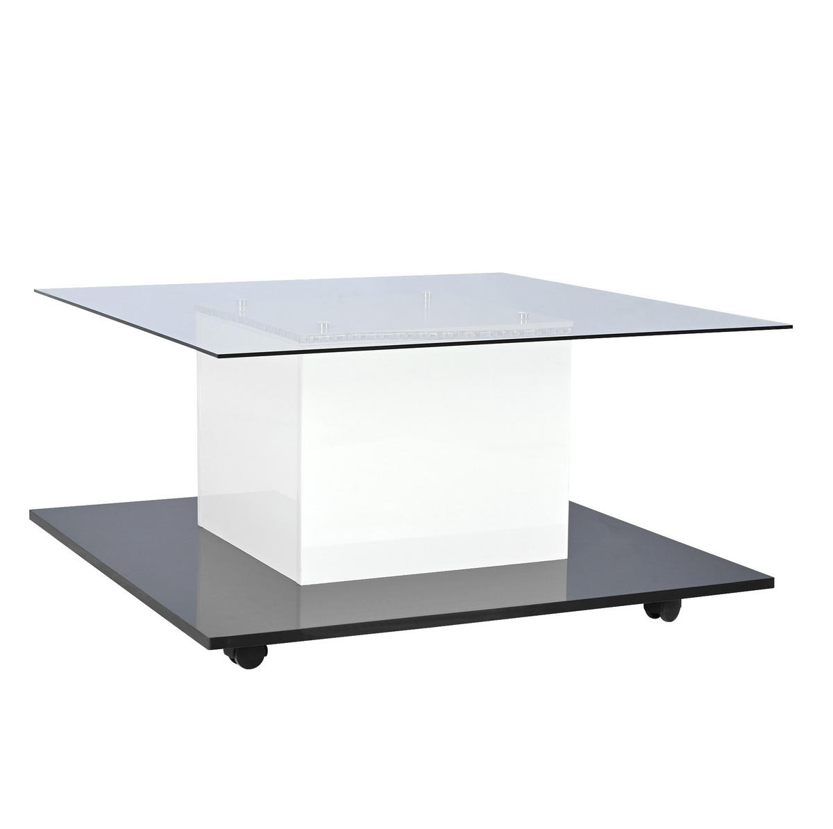 COUCHTISCH 80/80/40 cm mit LED-Beleuchtung, Glasplatte und Rollen - Weiß, Holzwerkstoff (80/80/40cm) - Flora Grace