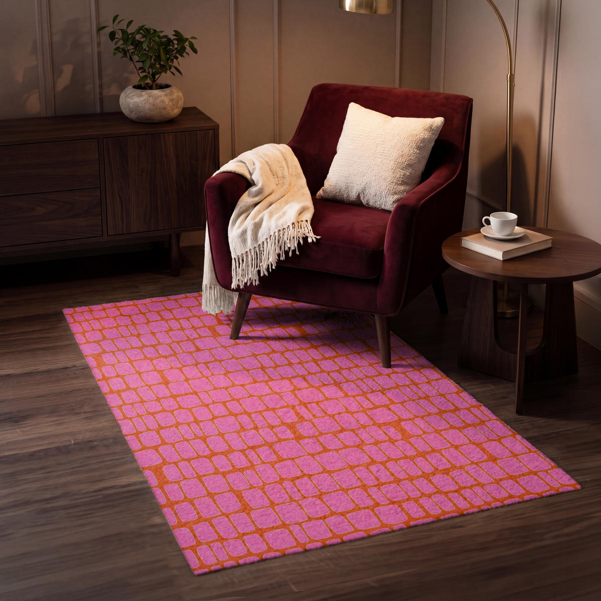 KOBERCE - Organic - Mriežka - Ružová - 80x120 cm - pink, textil/plast (80/0.4cm) - OnlyWow