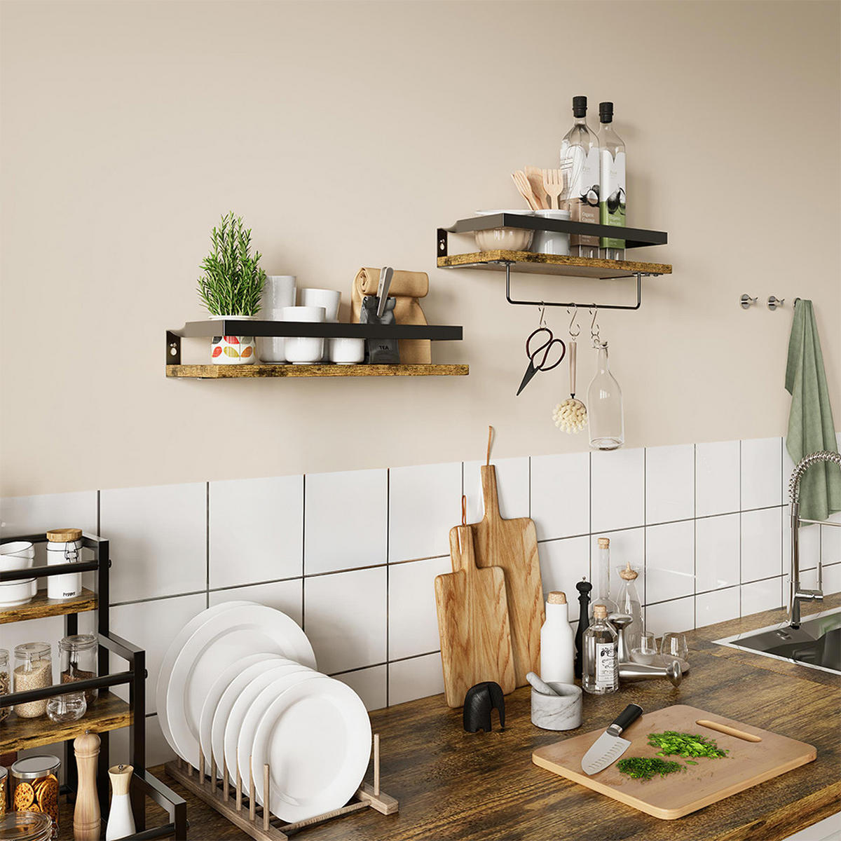 WANDREGAL Fyrk Eiche rustikal 43 x 13 cm 2er Set - Wildeiche, Holzwerkstoff (43/13/15cm) - Vicco