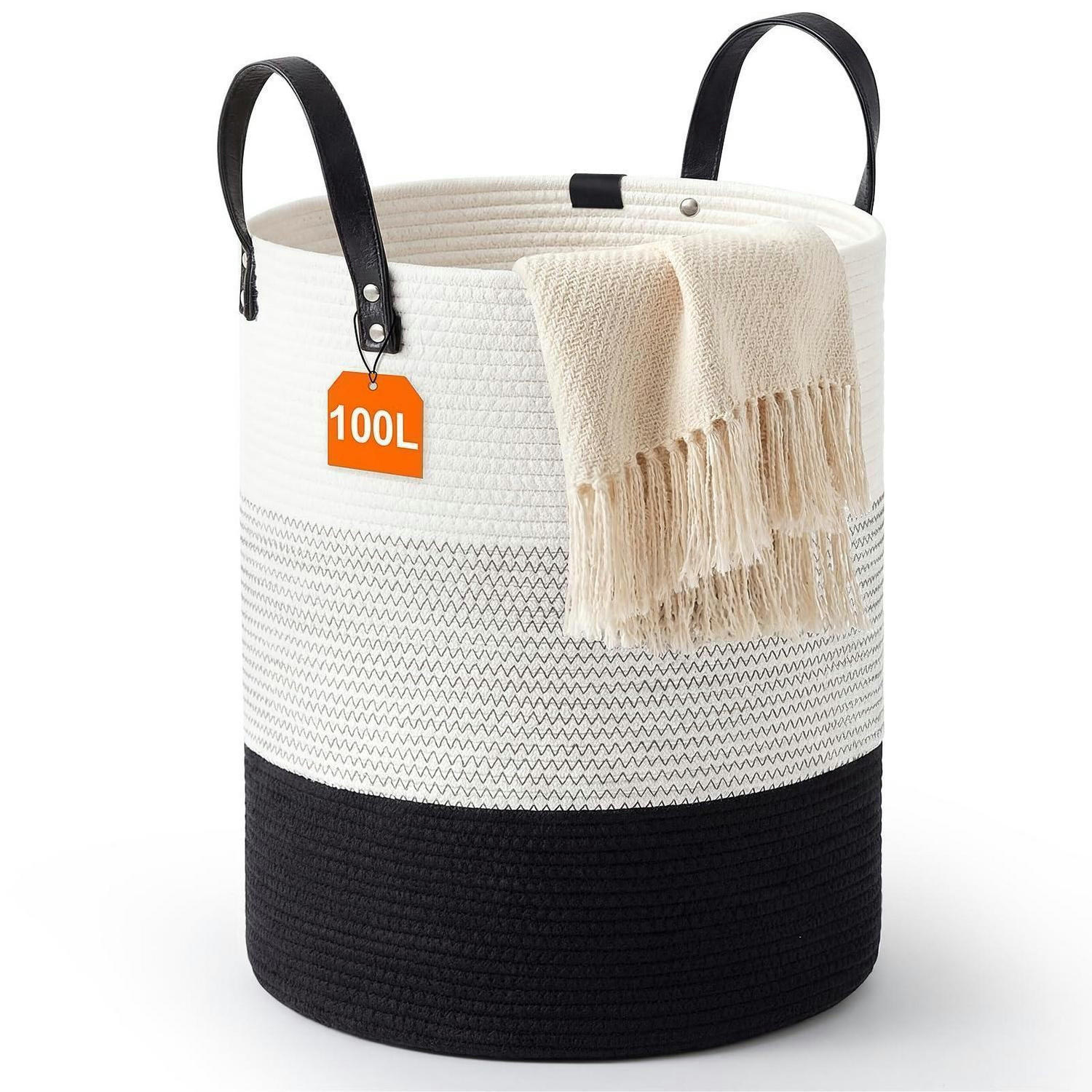 WÄSCHEKORB 100L Baumwollschnur Schwarz-Weiß - Multicolor, Textil (45/60/45cm)