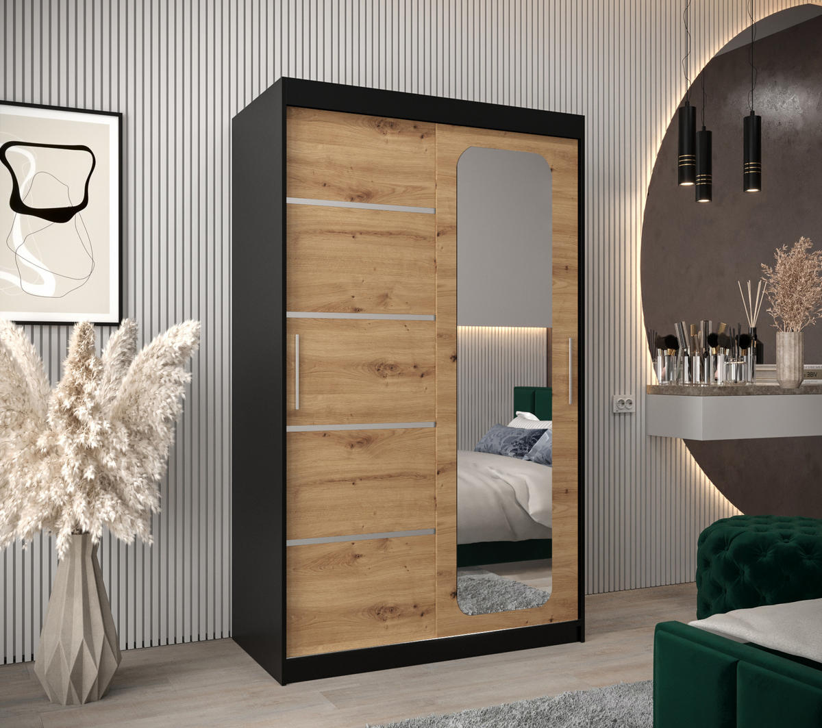 SCHWEBETÜRENSCHRANK 200/120/62 2-türig - Silberfarben/Schwarz, Holz/Kunststoff (120/200/62cm) - Abiks Möbel