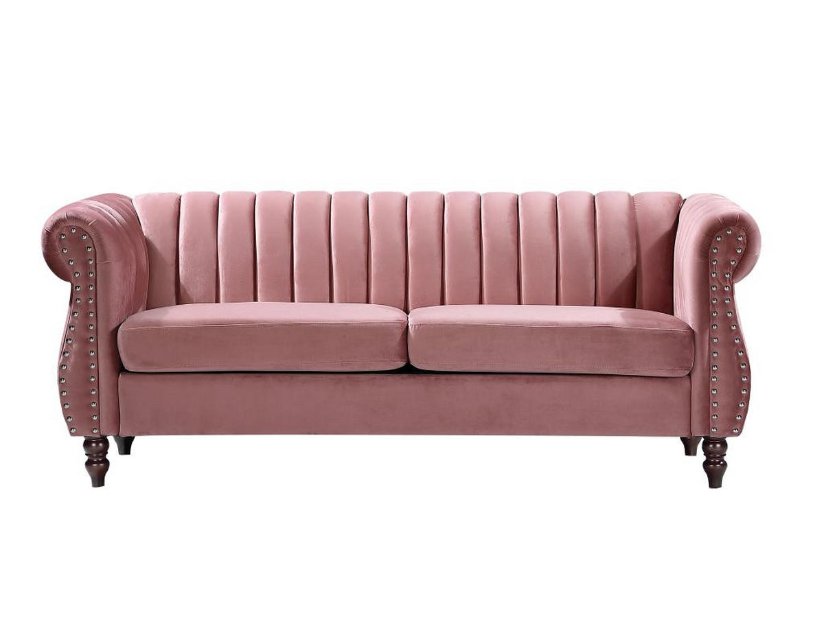 CHESTERFIELD-SOFA - 3-Sitzer - Samt - Altrosa - TRUMBO - Pink, Textil (78/77/195cm) - Vente-Unique