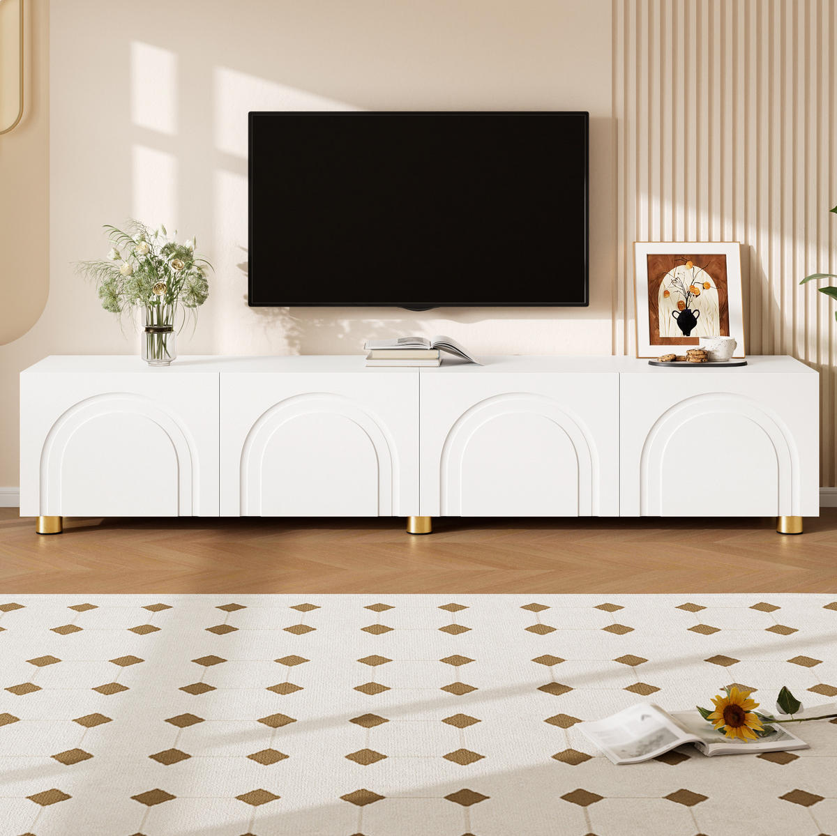 TV-SCHRANK mit 4 Türen 180 x 35 x 40 cm Weiß - Weiß, Holzwerkstoff (35/40/180cm) - Beauniv