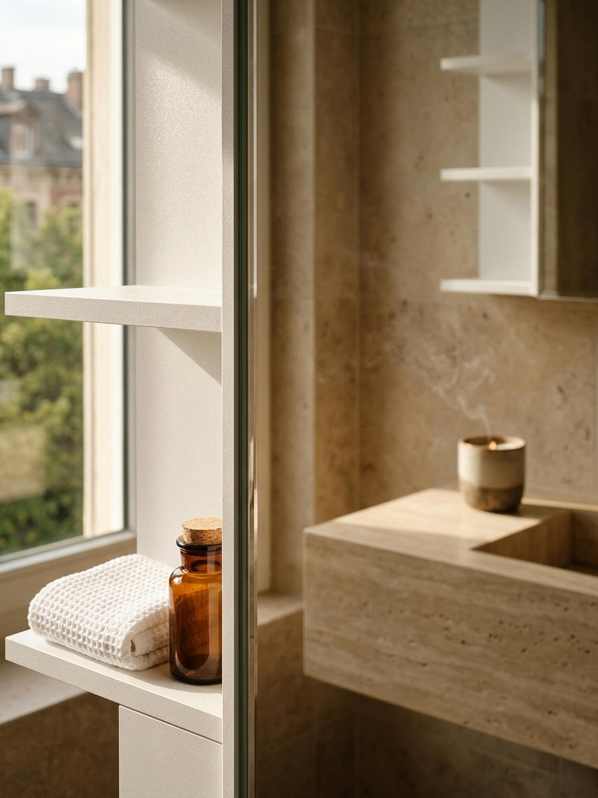 HÄNGESCHRANK Weiß aus Spanplatte mit Spiegel und seitlichen Ablagen 80x64,5x20 cm - Weiß, Holz (80/65/20cm) - KADIMA DESIGN