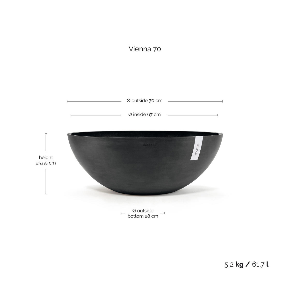 BLUMENTOPF Vienna 70/25,3 cm Dunkelgrau - Dunkelgrau, Kunststoff (70/25.3cm) - Ecopots