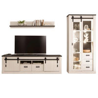 WOHNWAND weiß Pinie, anthrazit Landhaus, Wohnkombination 3-teilig 314 cm - Anthrazit/Weiß, Holzwerkstoff/Metall (314/201/43cm) - Furn.Design