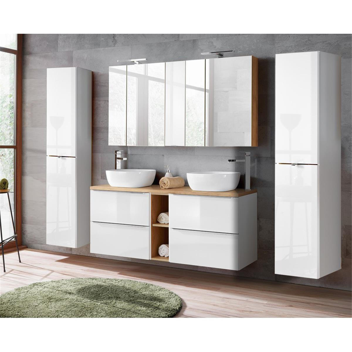 BADMÖBEL-SET 4-TLG. Toskana-56 - Weiß, Holzwerkstoff (250/190/46cm) - Lomado