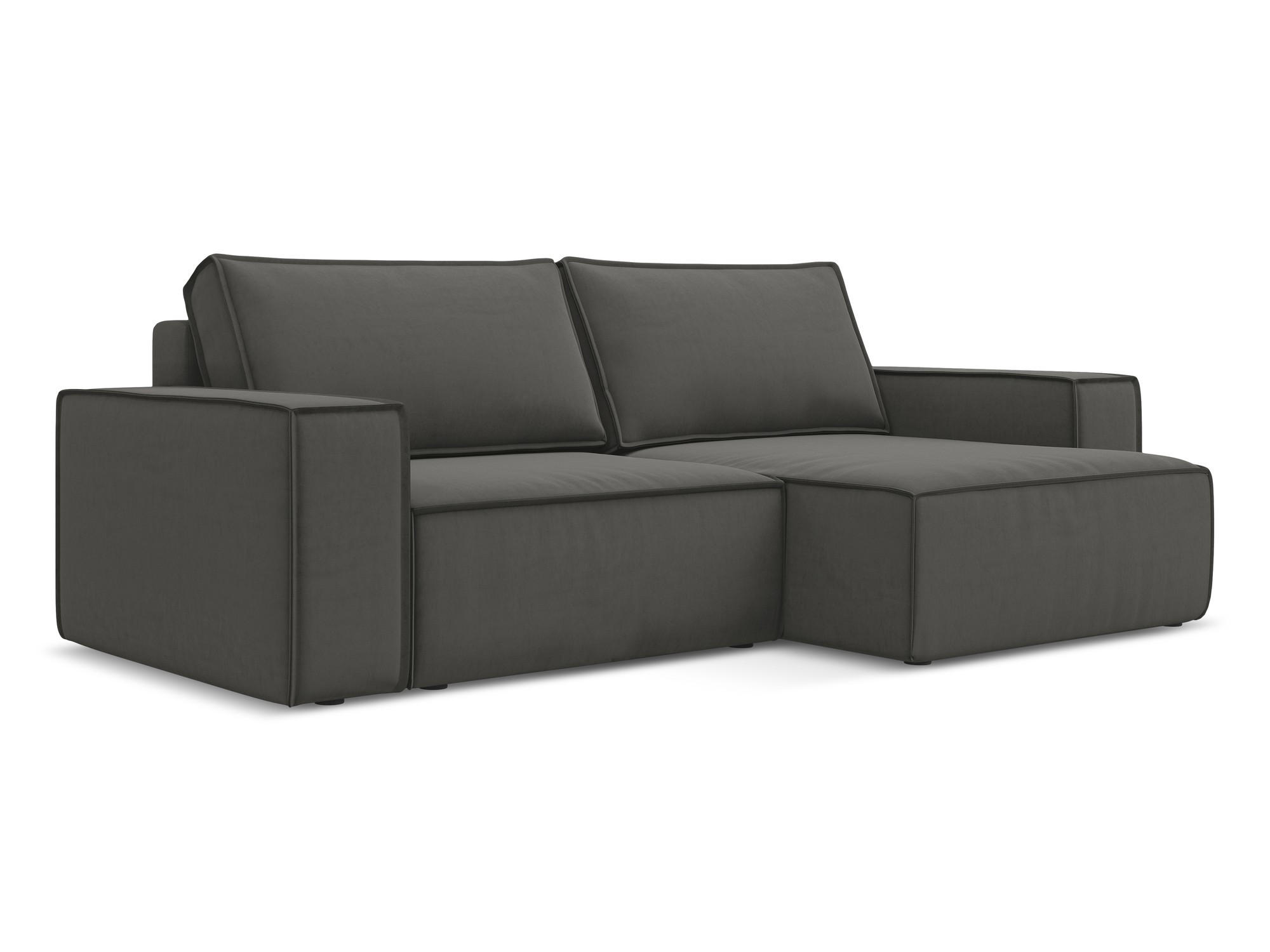 ECKSOFA mit Schlaffunktion Samt Stoff Grau - Dunkelgrau/Schwarz, Kunststoff/Textil (257/148cm) - Makamii