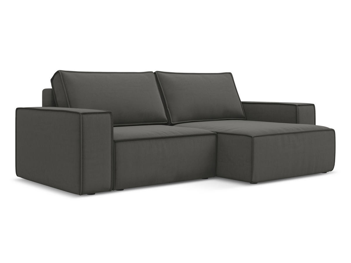 ECKSOFA mit Schlaffunktion Samt Stoff Grau - Dunkelgrau/Schwarz, Kunststoff/Textil (257/148cm) - Makamii