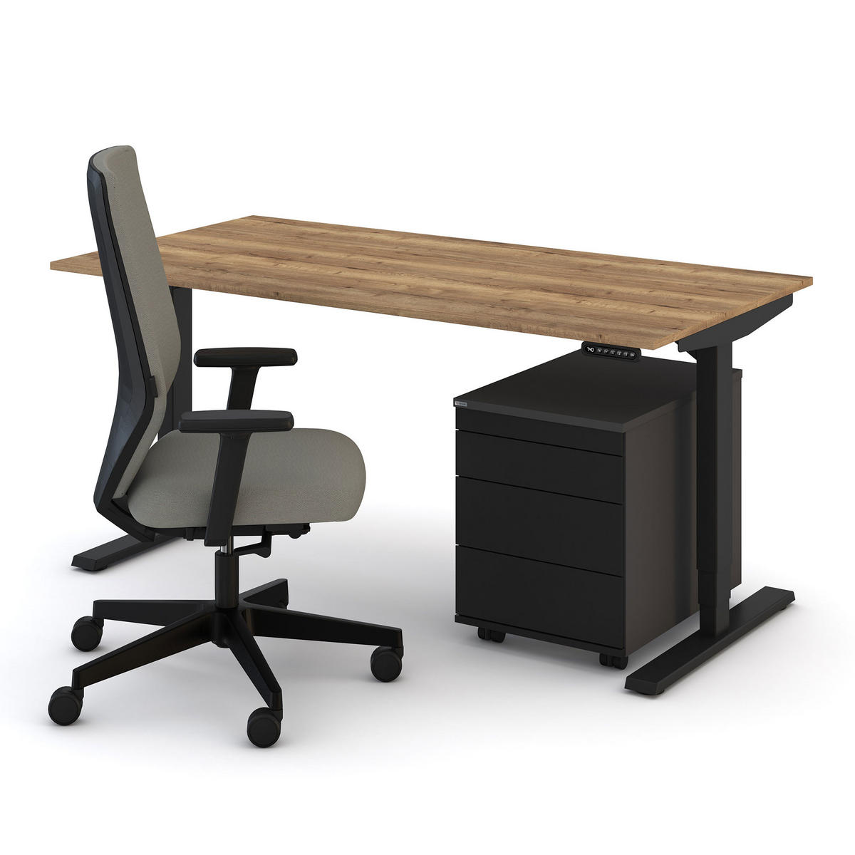 SCHREIBTISCH Elektrisch höhenverstellbarer Schreibtisch Y-Line Eiche Tabak Schwarz 160/80/62-127cm - Eiche Wotan/Schwarz, Holzwerkstoff/Metall (80/160/127cm) - ASSMANN