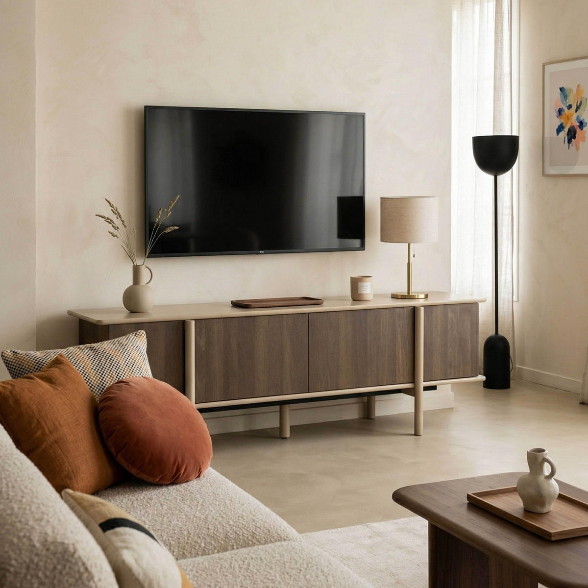 TV-MÖBEL mit 4 Türen, taupe - Taupe, Holz (180/55/40cm) - Oviala