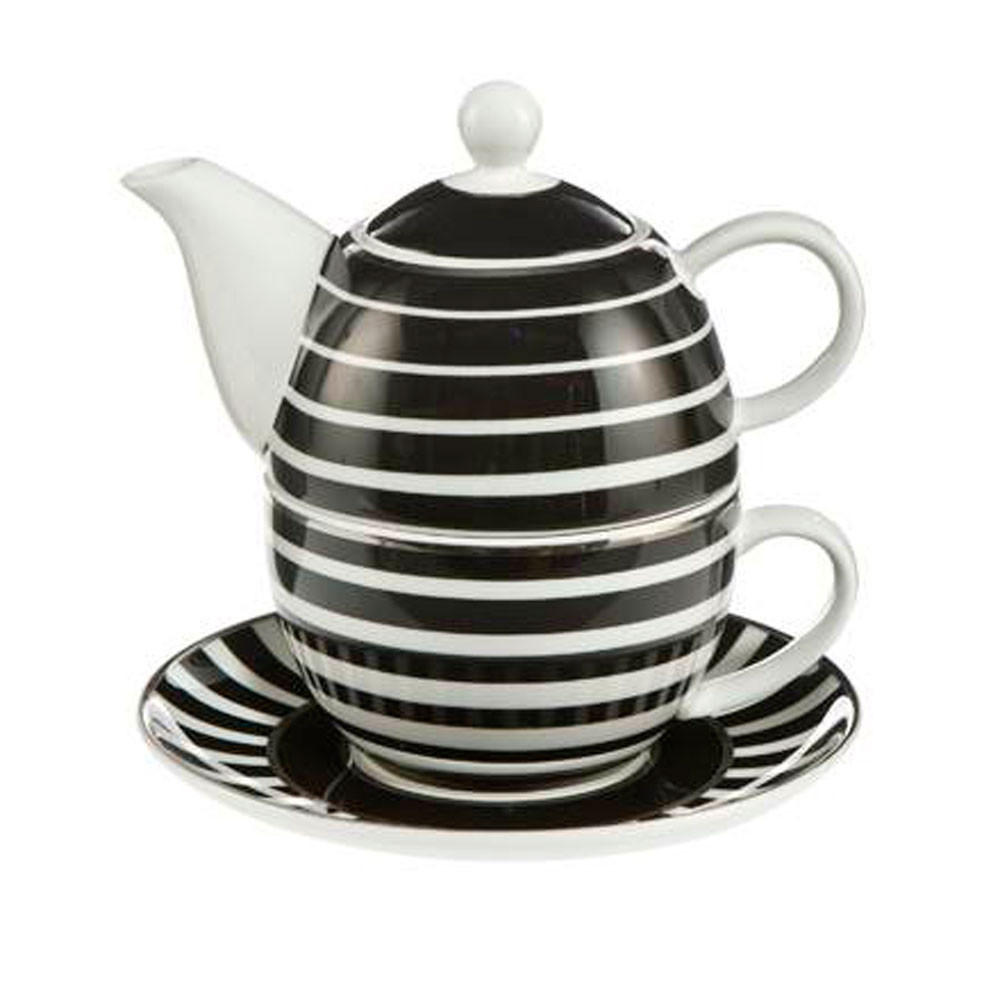 KÜNSTLERTASSE Stripes - Tea for One Chateau schwarz-weiß New Bone China - Schwarz, Keramik (0.35L) - Goebel