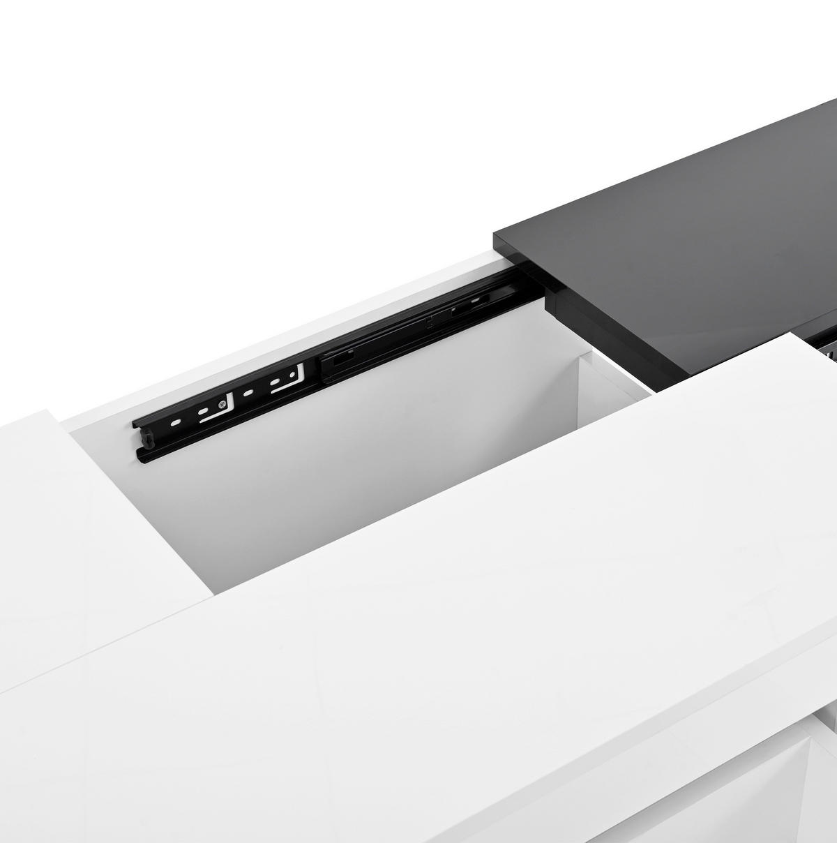 COUCHTISCH 80/50/35,5 cm mit LED-Beleuchtung, ausziehbarer Tischplatte, Schublade und Hochglanz-MDF, Schwarz/Weiß - Weiß, Holzwerkstoff (80/50/35.5cm) - Redom