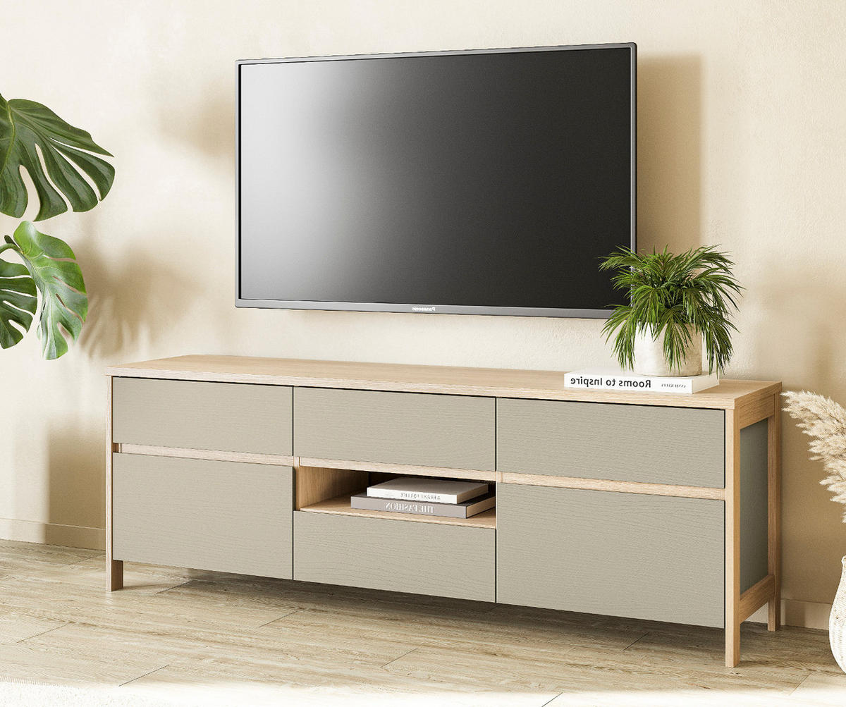 TV-LOWBOARD Salbei grün, Eiche, TV Unterteil skandinavisch 164 cm, Soft-Close - Salbeigrün/Eichefarben, Holzwerkstoff/Metall (164/58/39cm) - Furn.Design