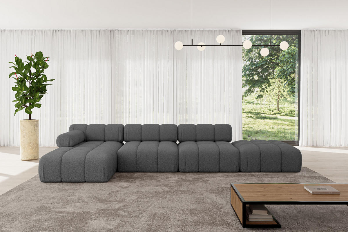 ECKSOFA modulares Sofa Lizur-L2 - 380x160x70 cm Grau Bouclé - Grau, Holzwerkstoff/Textil (380/160cm) - ALTDECOR