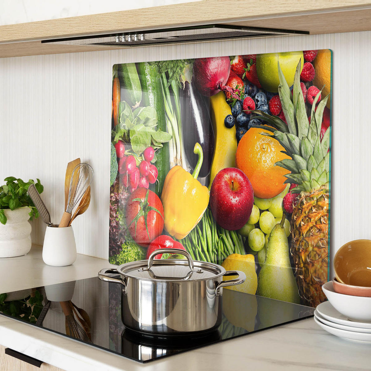 GLASPLATTE 60x52 cm Gemüse und Obst - Multicolor, Glas (60/0.4/52cm) - TULUP