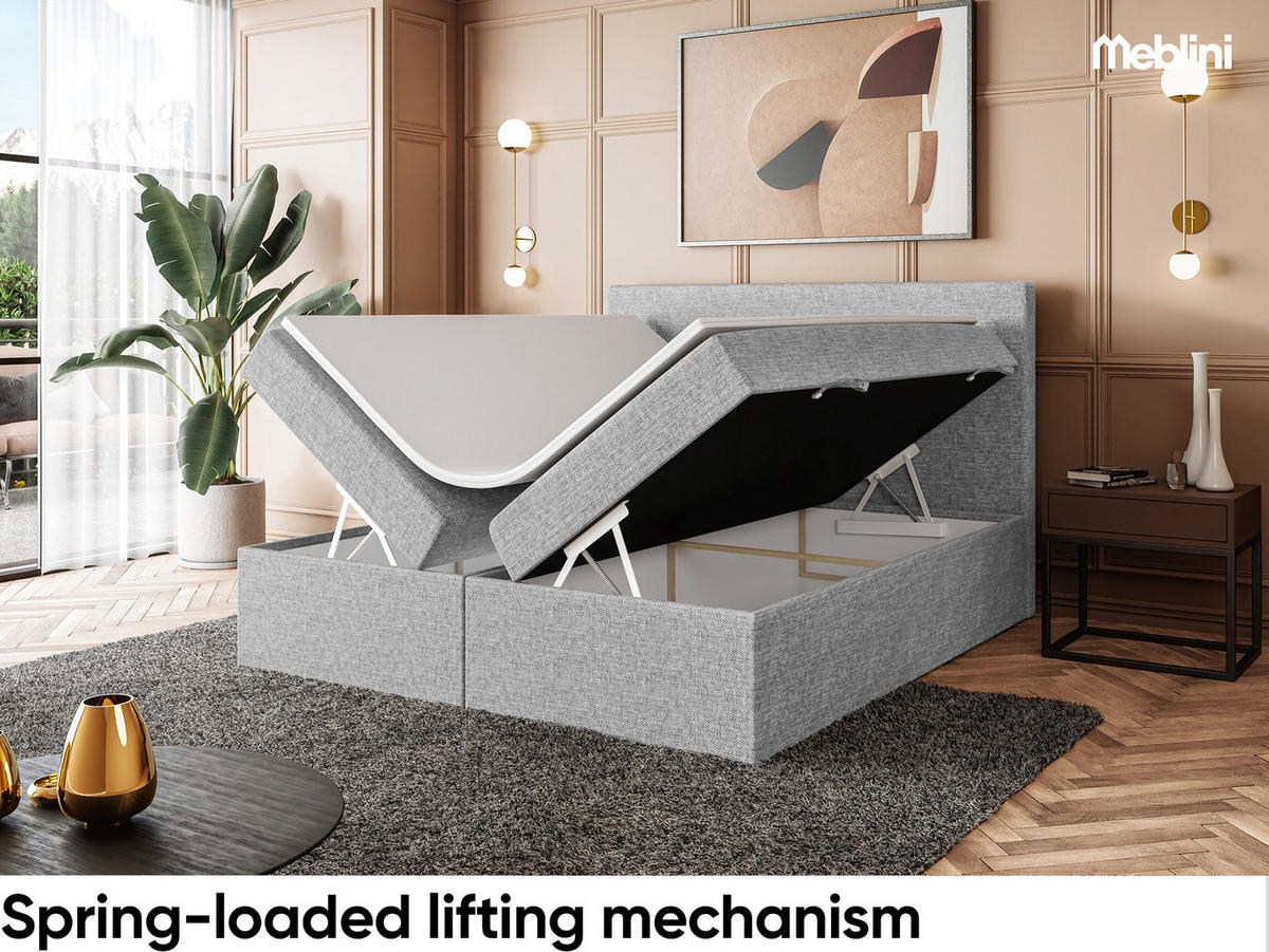 BOXBETT ZLATAN 180x200 cm in Grau Webstoff - Schwarz/Grau, Holz/Holzwerkstoff (180/200cm) - Meblini