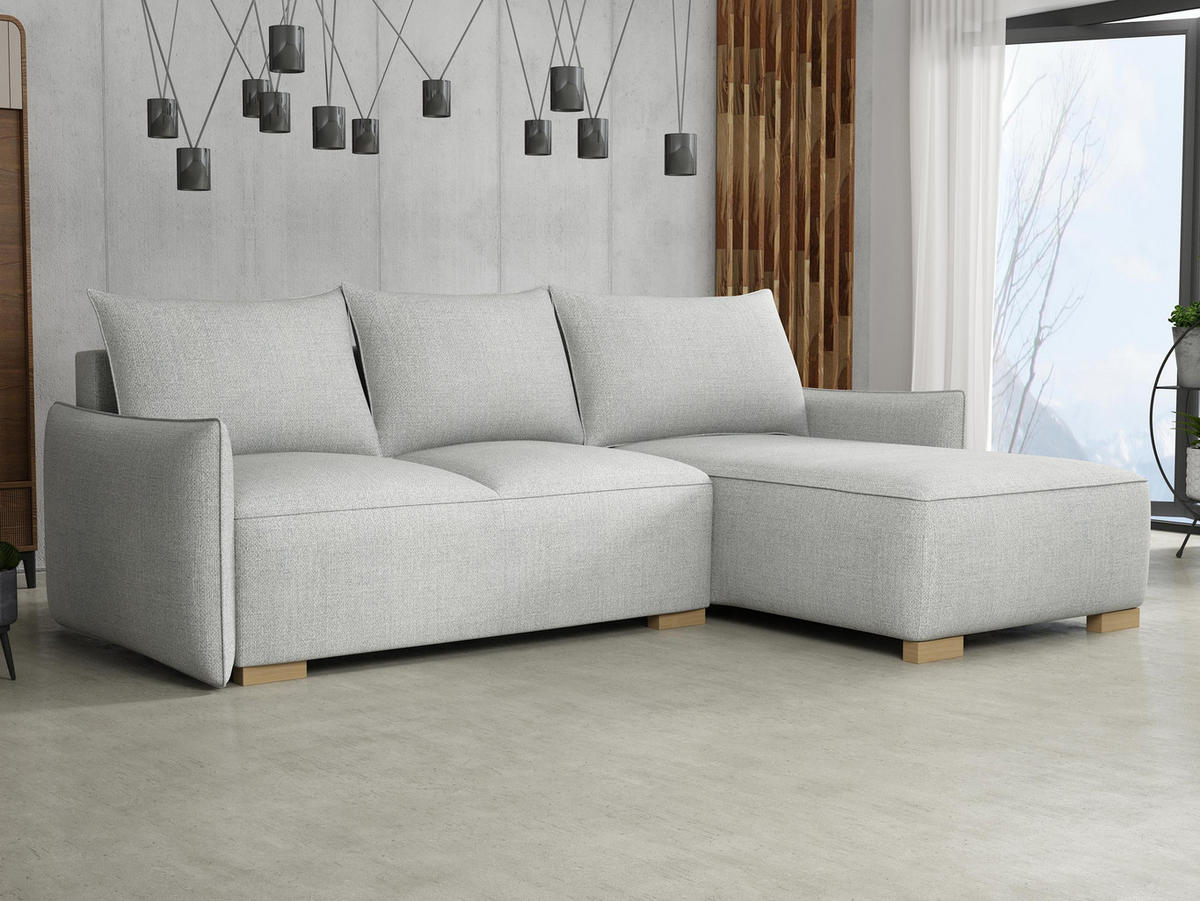 ECKSCHLAFSOFA Focus L - Hellgrau/Naturfarben, Holz/Textil (240/155cm) - MIRJAN24