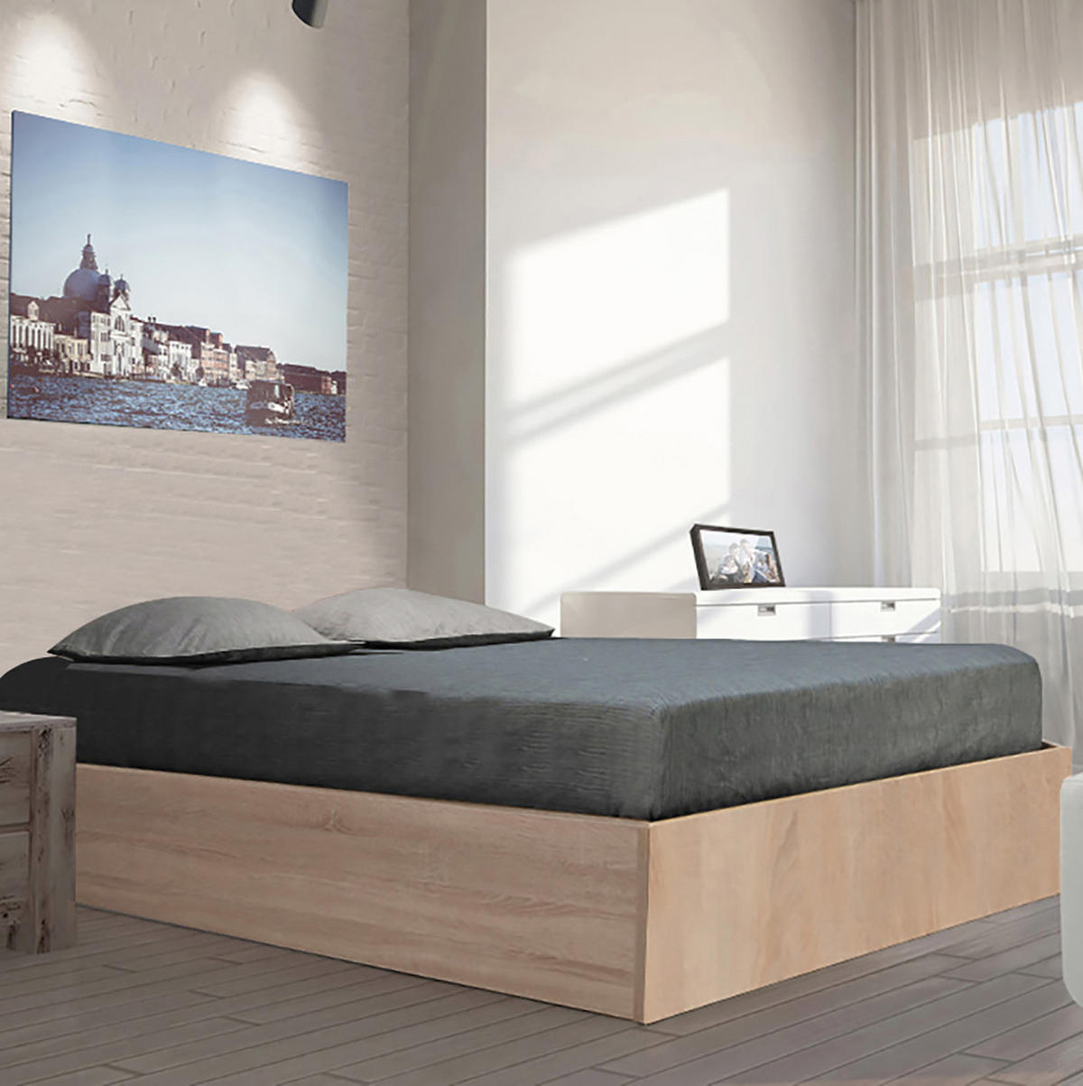 BETTKASTEN BILBAO mit Lattenrost/ Bett 140x200 - Eiche Hell Dekor - Sonoma Eiche, Holzwerkstoff (140/200cm) - Weber Industries