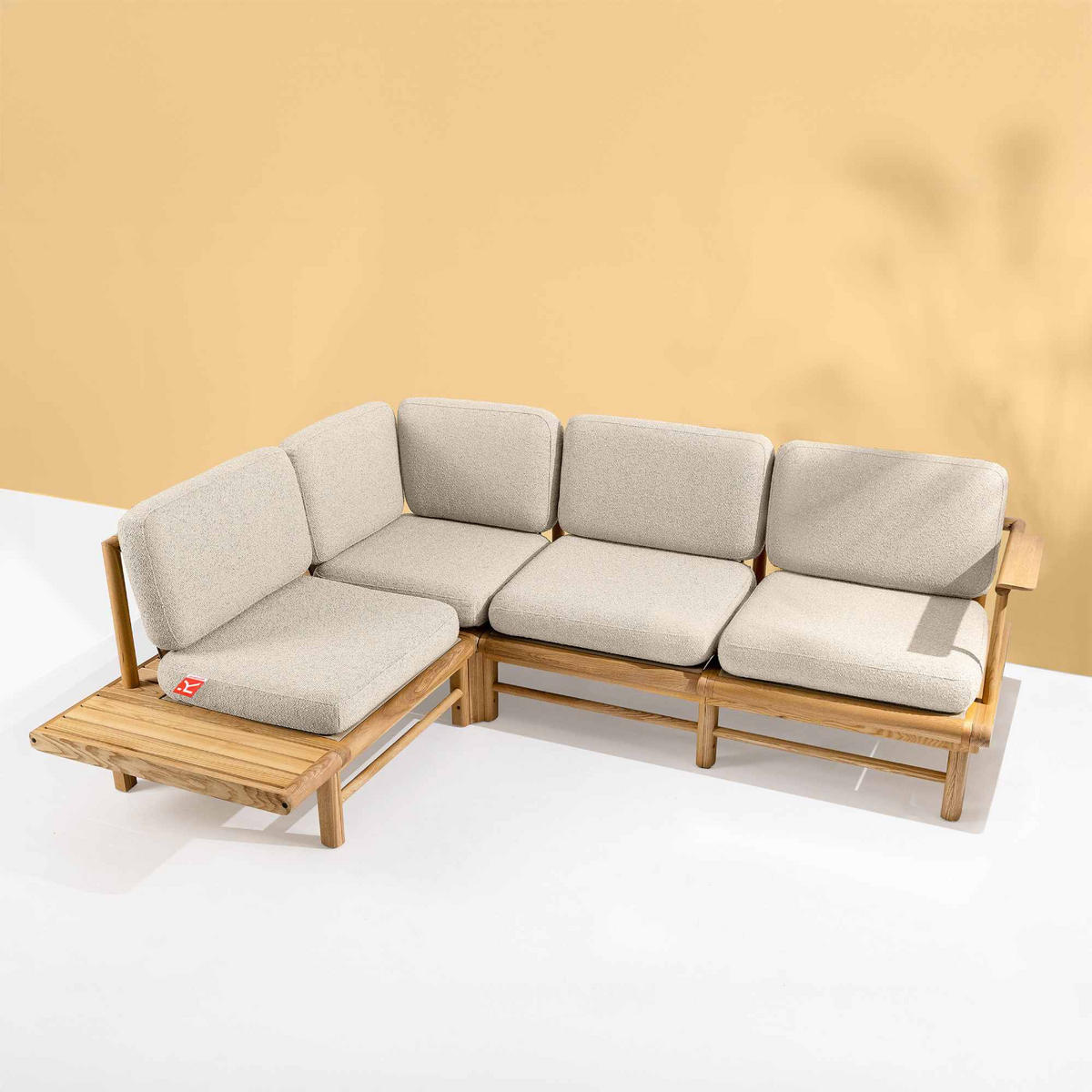 LOUNGESOFA ATREDA links - Creme, Holz/Textil (230/74/175cm) - KONSIMO®
