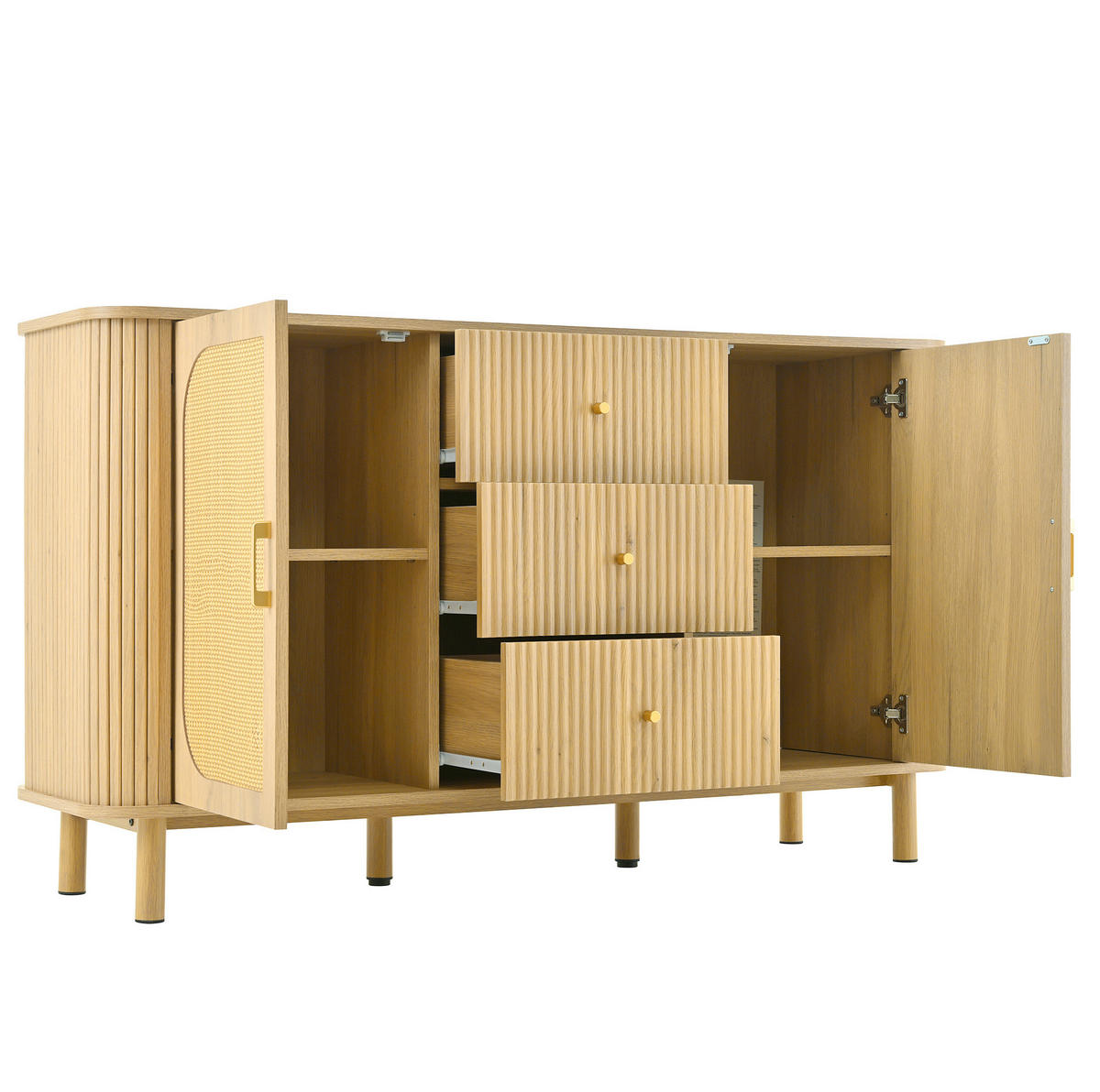 SIDEBOARD 140/40/80 cm in Naturfarbe mit 2 Türen, Schubladen & Metallbeinen - Naturfarben, Holzwerkstoff (140/80/40cm) - BEAOK