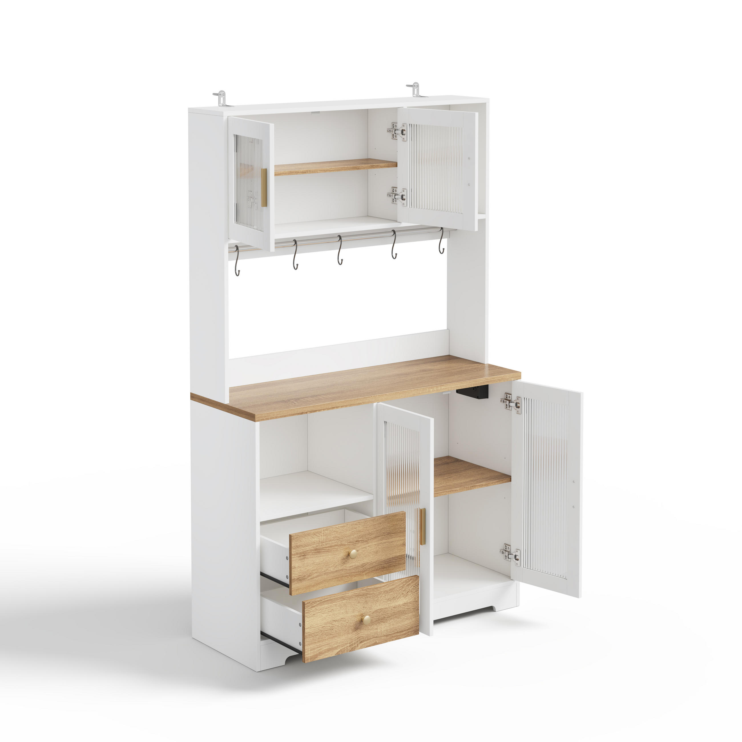 BUFFET DE-38738 110/40/178 cm LED-Beleuchtung und 4 Glastüren Weiß - Weiß, Holzwerkstoff (110/178/40cm) - ComfortXL