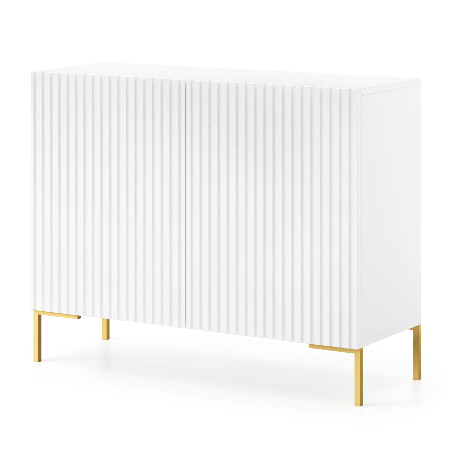 SIDEBOARD Lammelo weiß mit goldenen Beinen, 92 cm - Goldfarben/Weiß, Holzwerkstoff/Metall (92/75/38cm) - Selsey