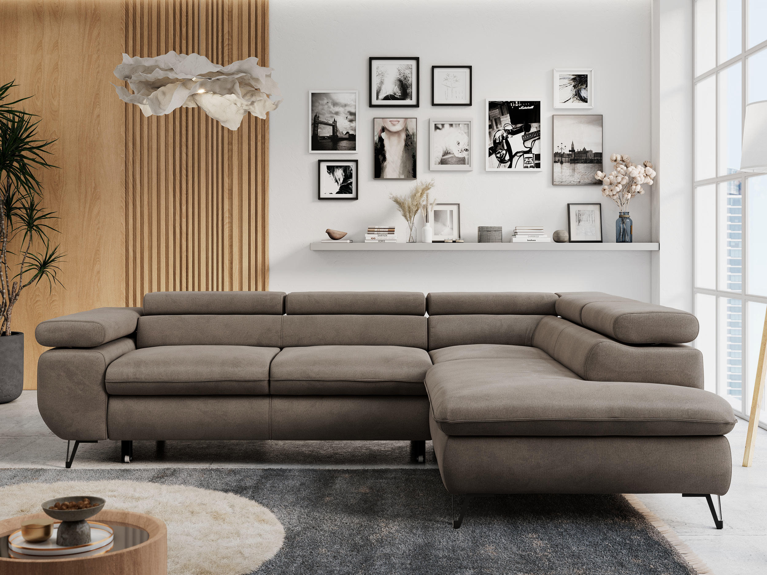 ECKSOFA PETER L Braun Velvet - Rechts Seite - Schwarz/Braun, Textil/Metall (273/208cm) - MKS